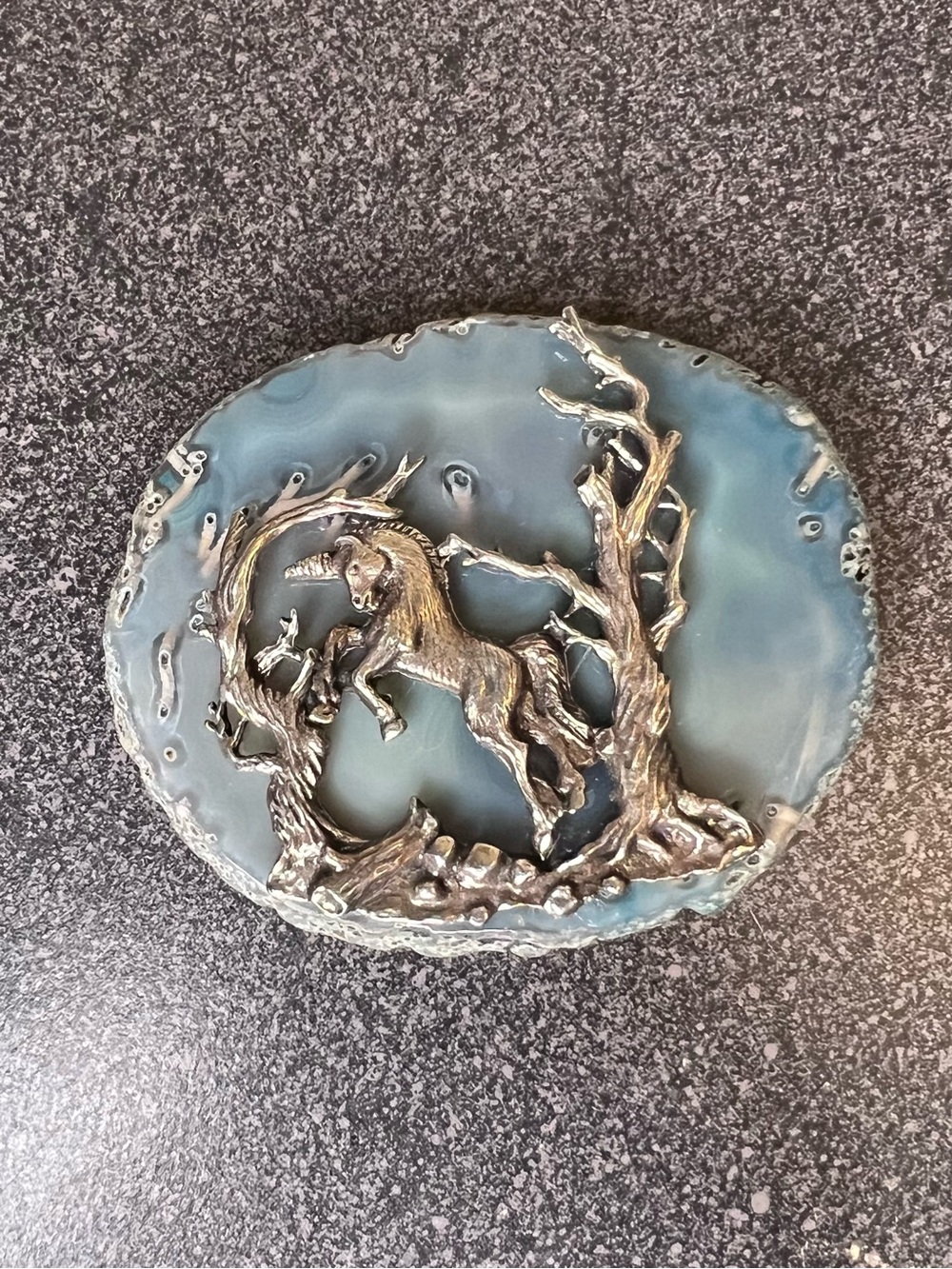 Blue Agate Unicorn Pewter Magnet